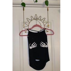 SHEIN Black Skeleton Hands Decal Halter Top Large